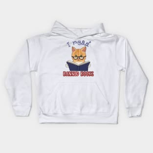 I read banned books (fluffy orange cat) Kids Hoodie